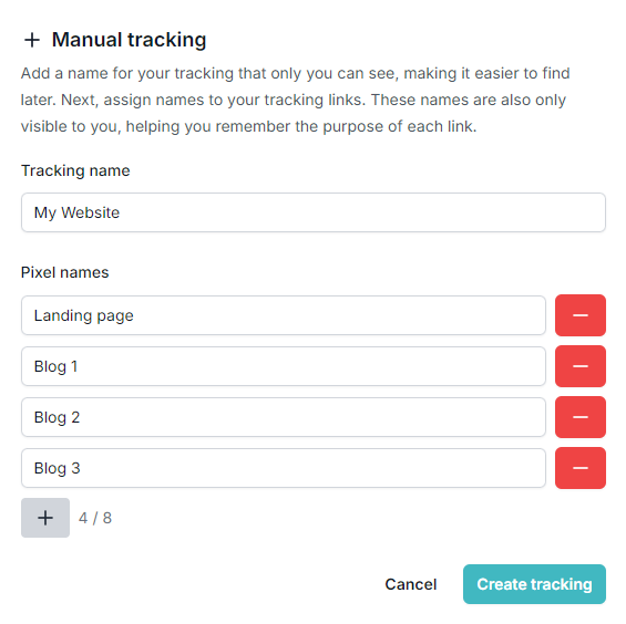 Create tracking pixel filled in form